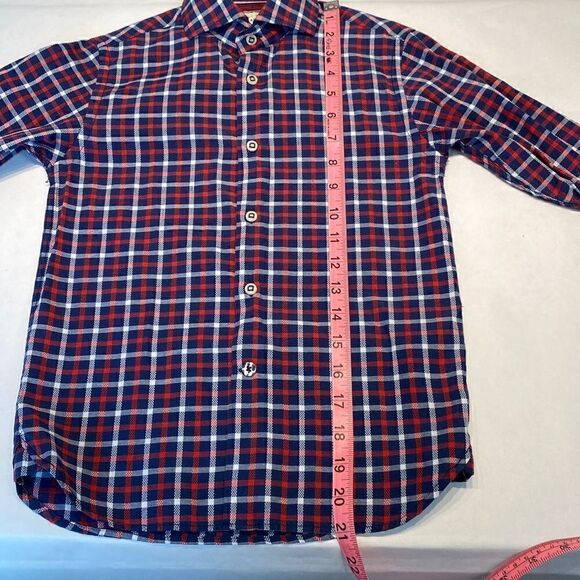 Luchiano Visconti Classic Boys Shirt Button Up Down Size 6 Plaid Red Blue White - Picture 7 of 9